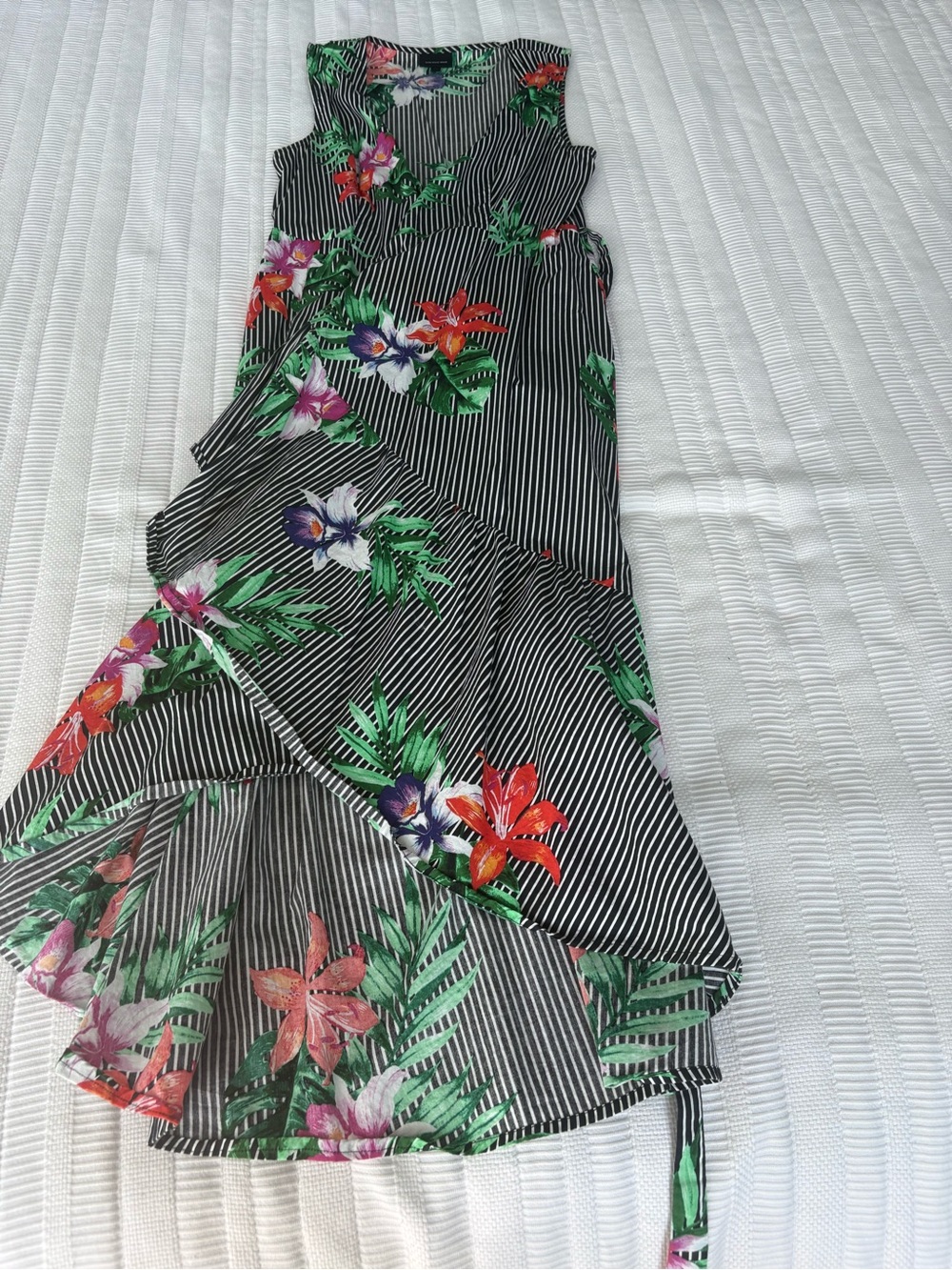 Who What Wear Black & White Striped Floral High-Low Dress